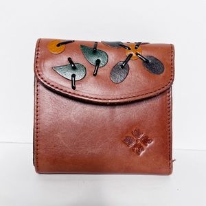 Patricia Nash Leather Cognac Wallet Folding Coin Purse Floral